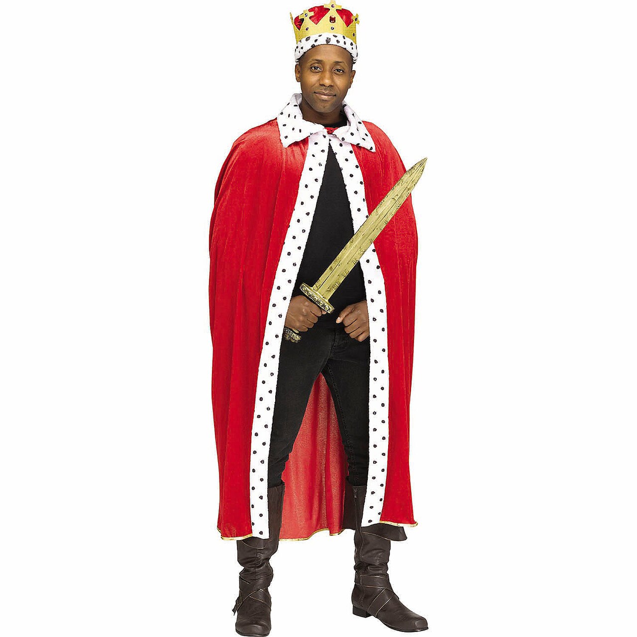 Adult King And Queen Costume Red Robe With Crown Halloween Outfit